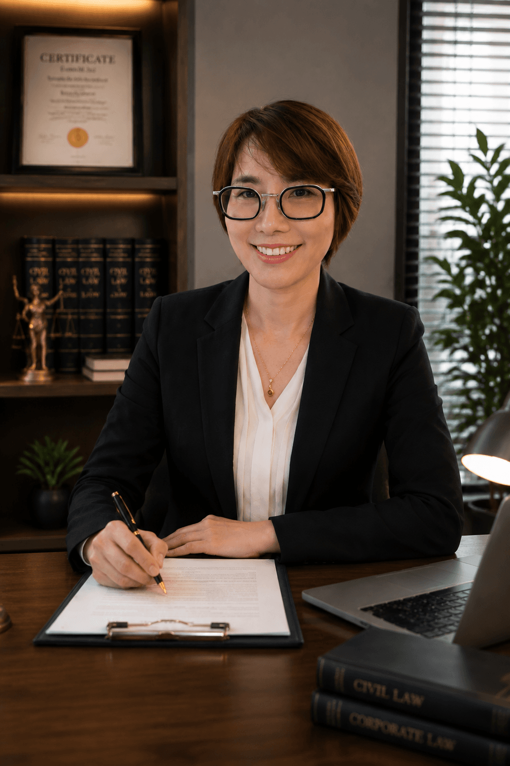 Luật sư chuyên nghiệp trong văn phòng, đang ký tài liệu pháp lý